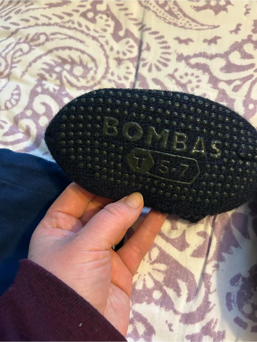 Bombas Navy Knit Gripper Slippers with Logo Pouch